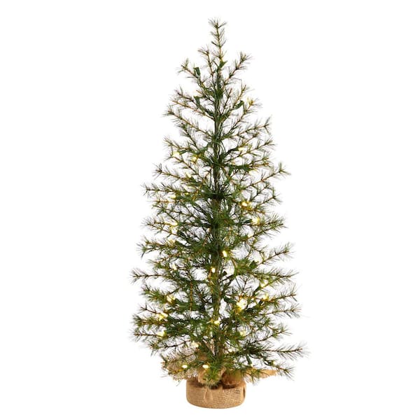3 ft. Prelit Artificial Christmas Tree with 50 Clear LED Lights Set in a Burlap Base