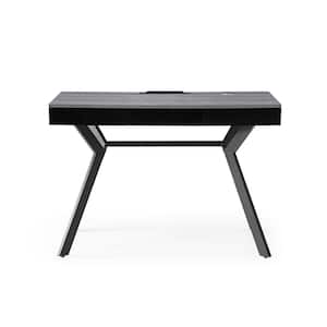 Stephon 21.6 in. Wide Rectangular Grey/Black Wooden 3-Drawers Writing Desk with Steel Legs