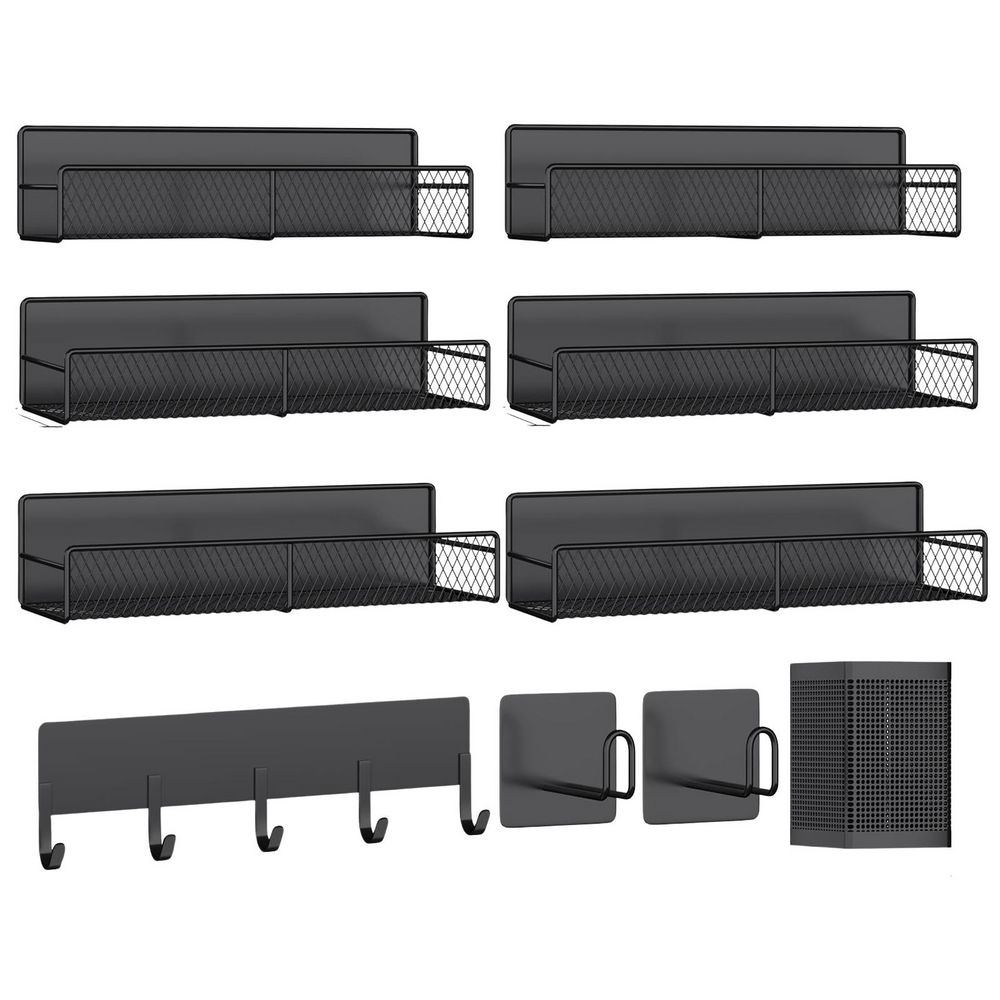 10 Pack Black Magnetic Wall Mount Kitchen Organizer Shelf Set with Spice Racks, Paper Towel Holder, Utensil Caddy