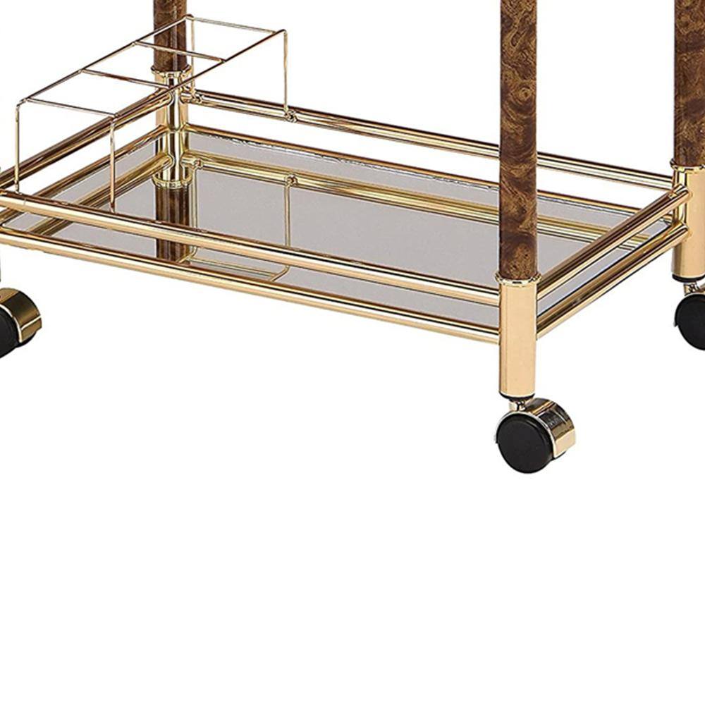 Helmut 31" Gold Plated and Clear Glass Bar Cart with Storage