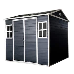 8 ft. W x 6 ft. D Black Resin Storage Shed with Floor and Two Windows for Patio