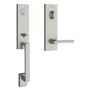 Seattle Egress Satin Nickel Single Cylinder Door Handleset with Right-Hand Square Contemporary Handle