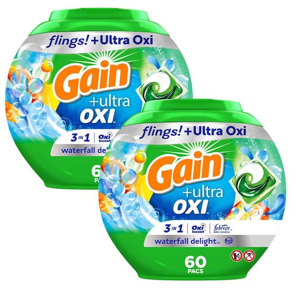 Flings Ultra Oxi HE 3-in-1 Waterfall Delight Scent Laundry Detergent Pods (60-Count, Multi-Pack 2)