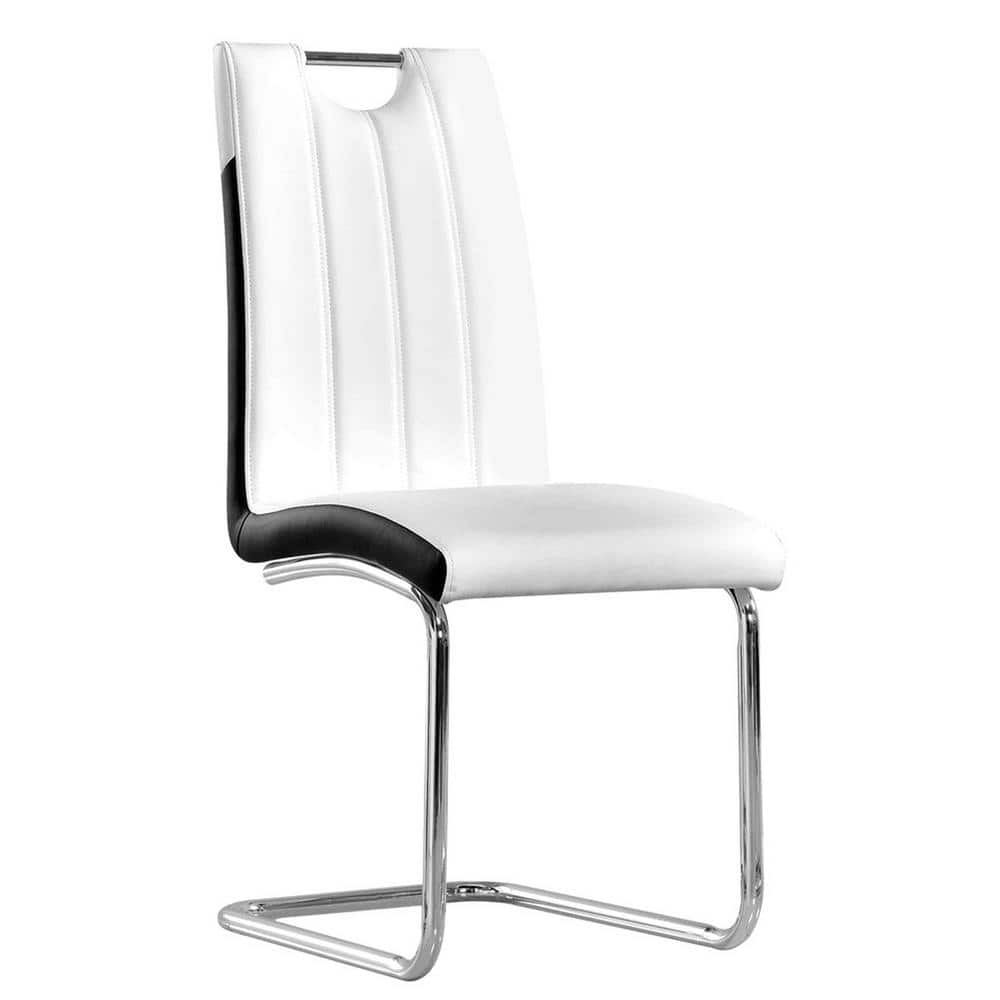 White Faux Leather Upholstered Side Chair with Chrome Base