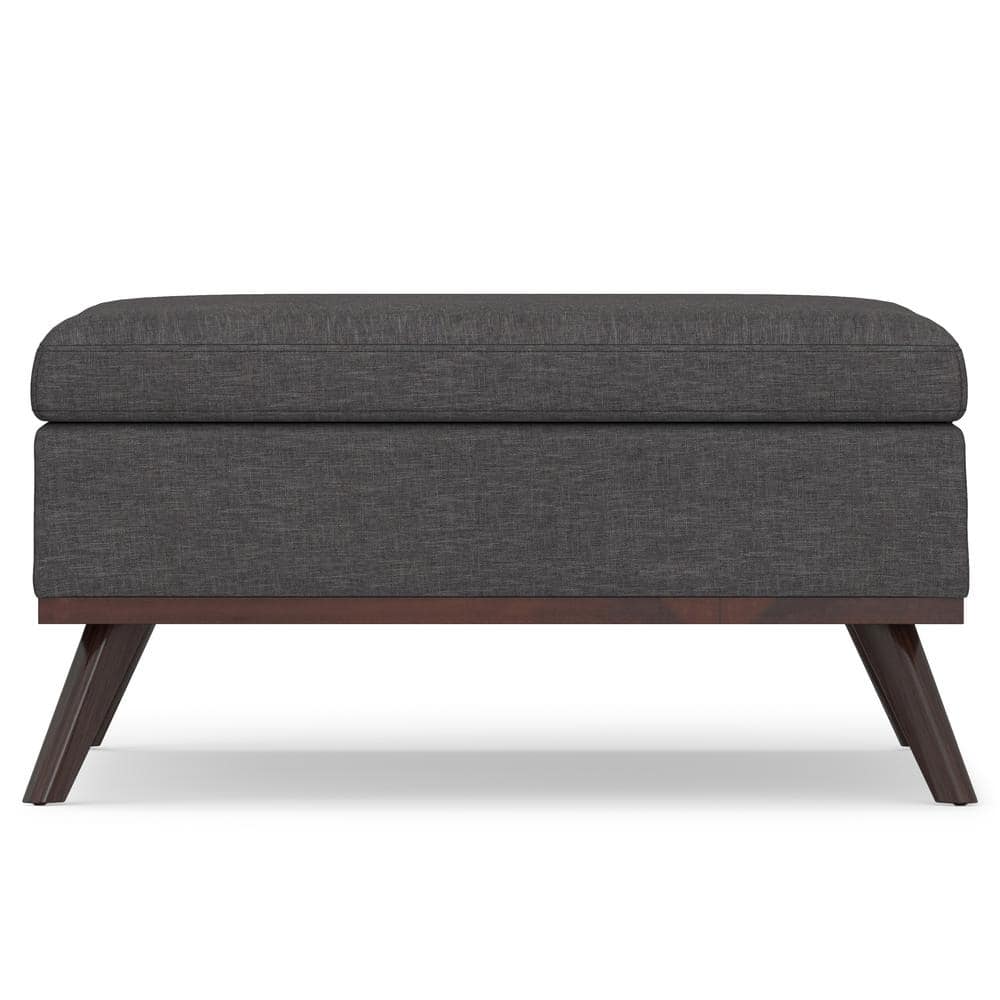 Slate Gray Linen Mid-Century Modern Storage Ottoman