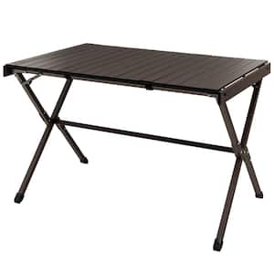 Folding Brown Camping Table Roll-Up Aluminum Beach Table with Carry Bag for 4 to 6-Person Lightweight
