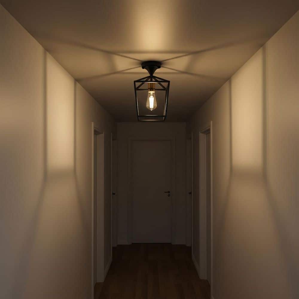 7.28 in. 1-Light Black and Gold Farmhouse Semi Flush Mount Ceiling Light-Retro Cage Fixture with Glass Shade price history on PriceWatchPro