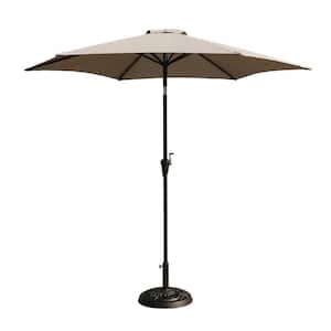 8.8 ft. Aluminum Patio Market Umbrella in Gray with 33 lbs. Round Resin Umbrella Base