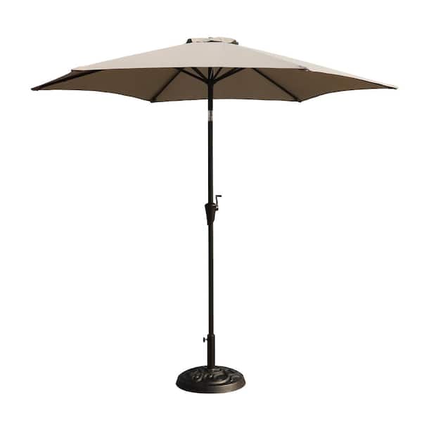 Huluwat 8.8 ft. Aluminum Patio Market Umbrella in Gray with 33 lbs. Round Resin Umbrella Base