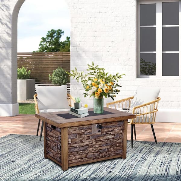 43.5 in. 50000 BTU Terrafab Propane Smokeless Fire Pit Table with Weather Resistant Cover and Lava Rocks, Brown