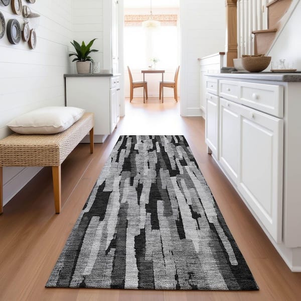 Mayfield Premium Machine Washable Abstract AMF1079 Gray 2 ft. 3 in. x 7 ft. 6 in. Runner Rug