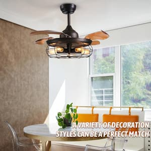 36 in. Indoor Black Ceiling Fan with Lights and Remote Retractable Blades Fandelier