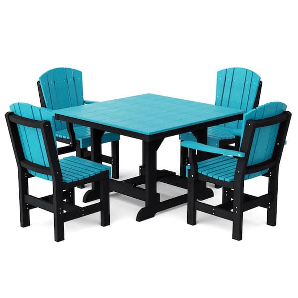 Heritage 5-Piece Aruba Blue and Black HDPE Plastic Outdoor Patio Dining Set