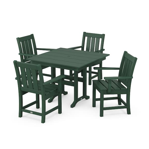 POLYWOOD 5-Piece Oxford Farmhouse Plastic Square Outdoor Dining Set in Green