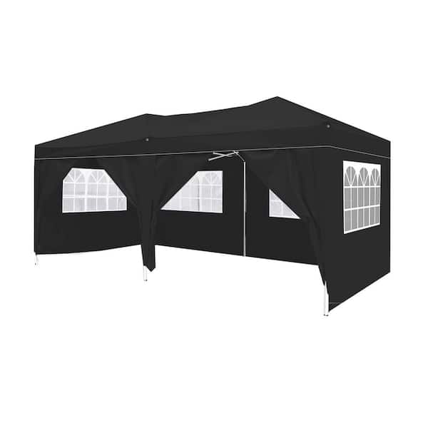 JimsMaison Black Roof Metal Portable Carport 9.7 ft. W x 19.5 ft. D x 8.5 ft. H with 6-Removable Sidewalls and Carry Bag