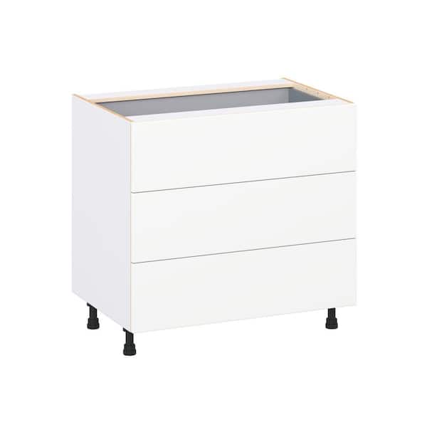 Timberline 36 in. W x 24 in. D x 34.5 in. H Assembled Slab Drawer Base Kitchen Cabinet in Bright White with 4-Drawers