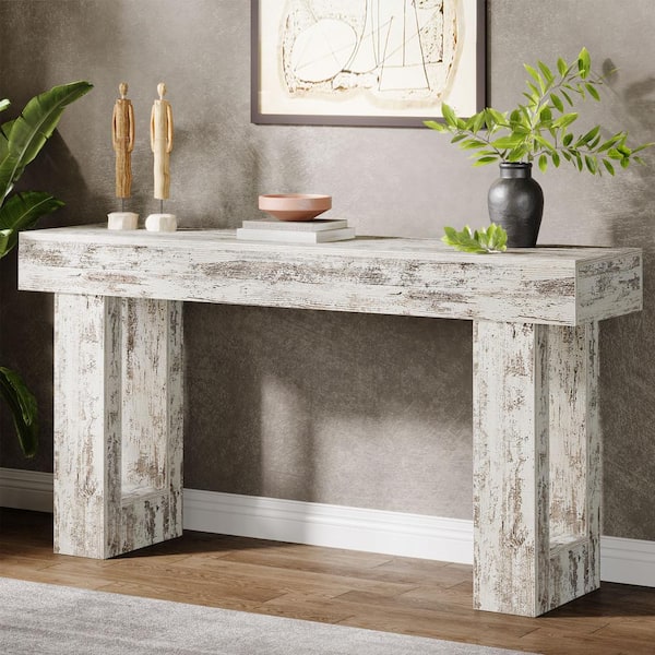 BYBLIGHT Turrella 63 in. Distressed White Sofa Table