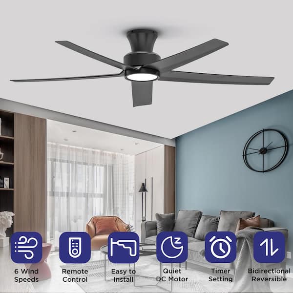 QRMOK 52 in. Indoor, Outdoor Black LED Ceiling Fan with
