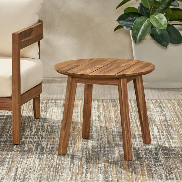 Noble House Brooklyn Teak Brown Round Wood Outdoor Patio Side Table