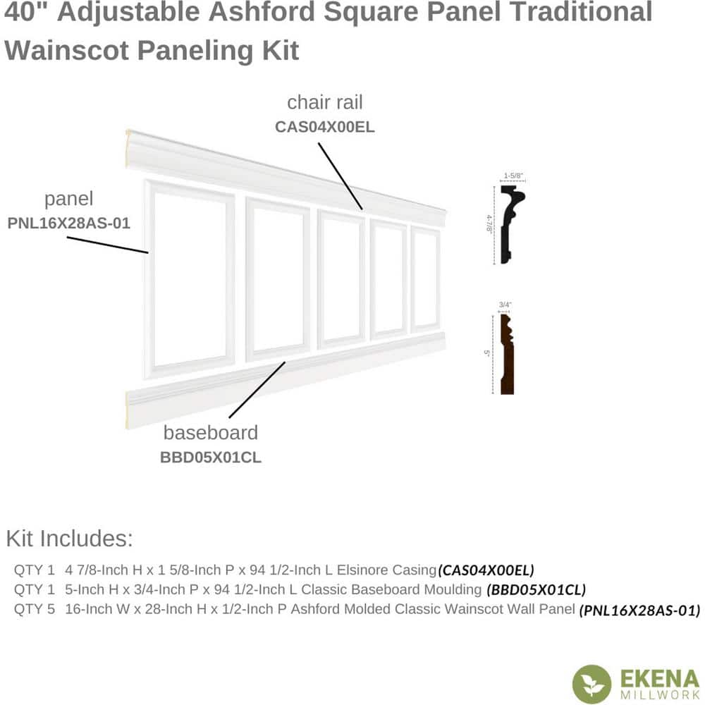 Adjustable White Polyurethane Traditional Wainscot Paneling Kit