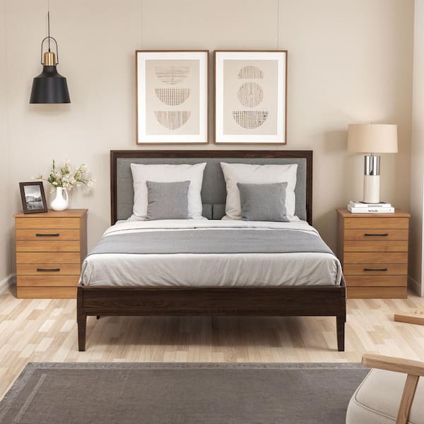 GALANO Elis Rae Walnut 2-Drawer Amber Nightstand