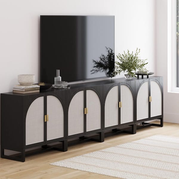 Paxton Black Oak 31 in H Storage Cabinet or TV Stand with Arched Rattan Doors, Adjustable Shelf, Solid Wood Legs 4-Pack