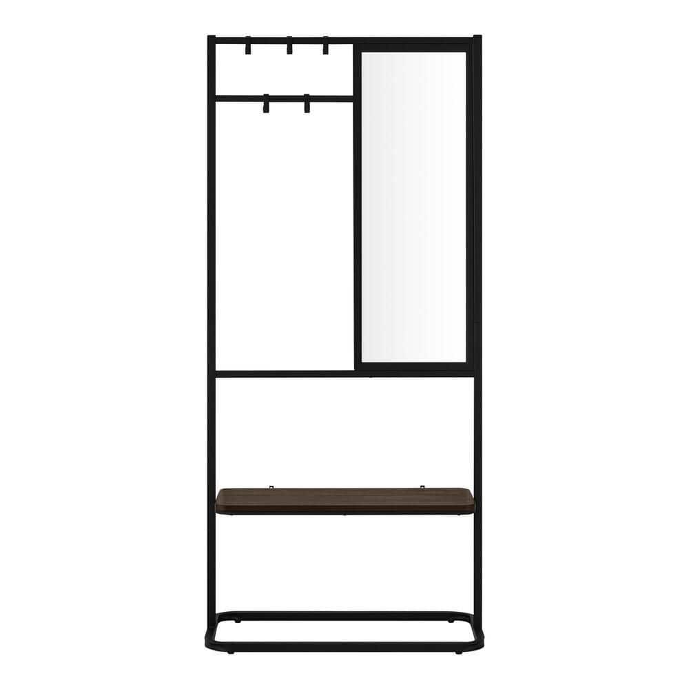 StyleWell Modern Black Metal and Wood Hall Tree with Mirror CR21093