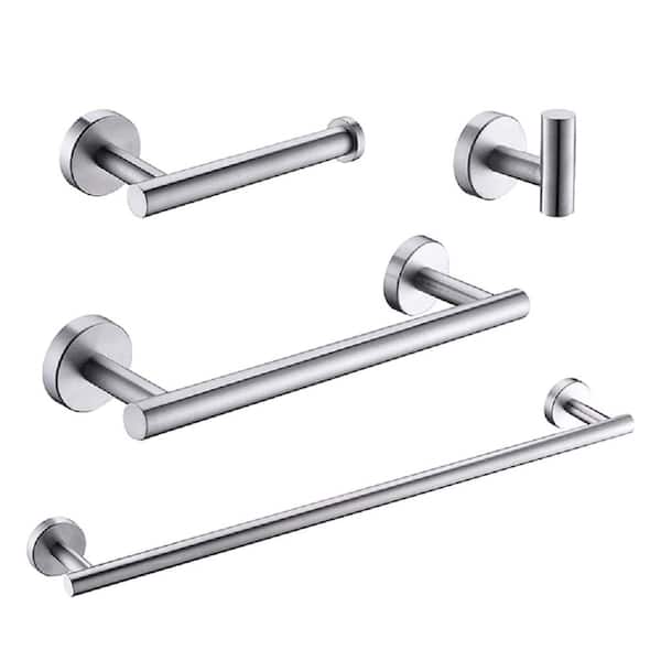 FORCLOVER 4 Pieces Wall Mounted Stainless Steel Towel Rack in Brushed Nickel