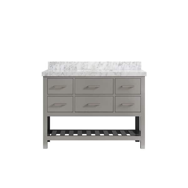 Willow Collections Parker 48 in. W x 22 in. D x 36 in. H Bath Vanity in Elephant Gray with 2 in. Carrara Marble Top