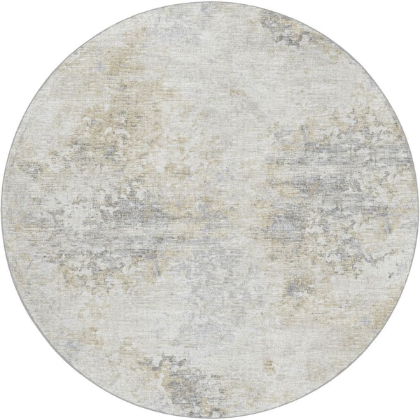 Dream Shag Premium Machine Washable Abstract ADS70 Ivory 8 ft. x 8 ft. Round Rug