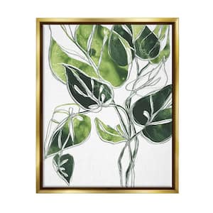 Intricate Palm Vines Unique Green Leaves by June Erica Vess Floater Frame Nature Wall Art Print 25 in. x 31 in.