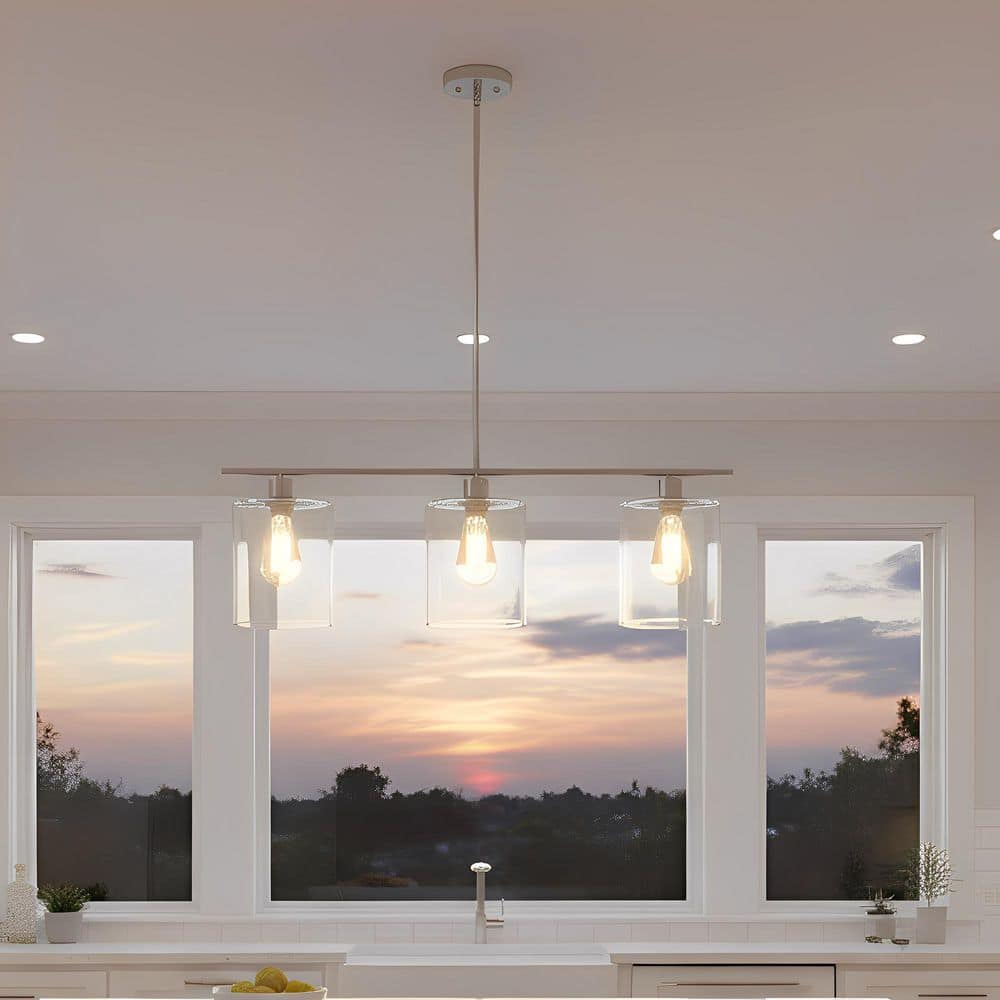 3-Light Brushed Nickel Modern Island Pendant Light Fixtures, Linear Chandelier Hanging Light with Clear Glass Shade price history on PriceWatchPro