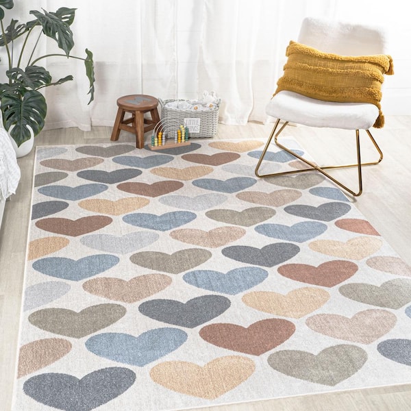 JONATHAN Y Dila Modern Hearts Geometric Machine-Washable Ivory