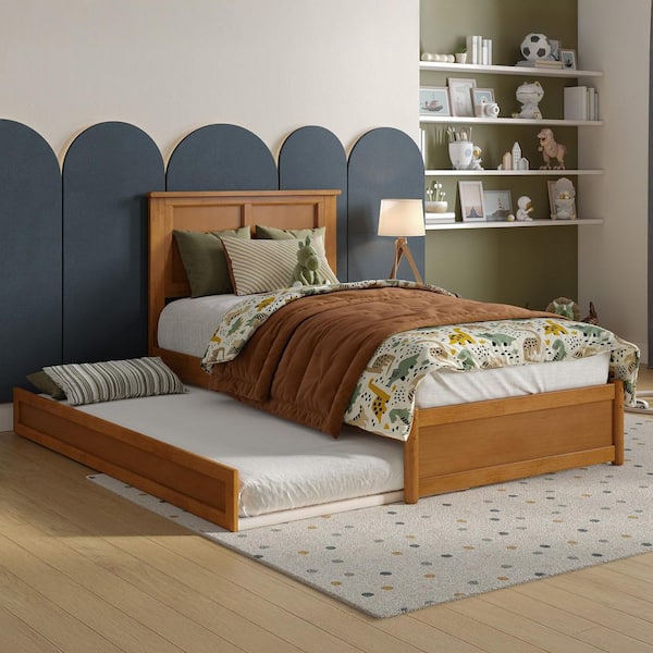 AFI Felicity Light Toffee Natural Bronze Solid Wood Frame Twin Platform Bed with Panel Footboard Twin Trundle