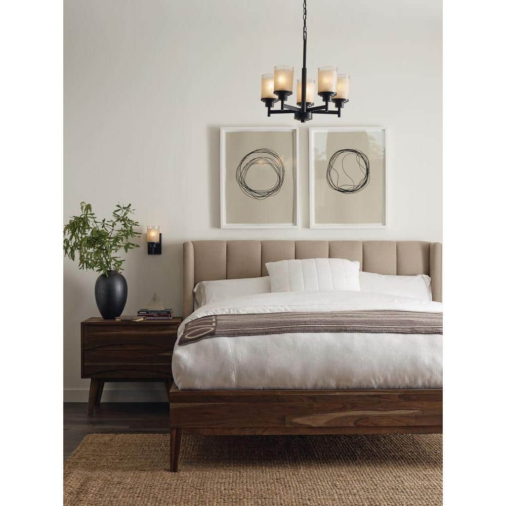 Alexa Collection 5-Light Antique Bronze Etched Umber Linen With Clear Edge Glass Modern Chandelier Light price history on PriceWatchPro