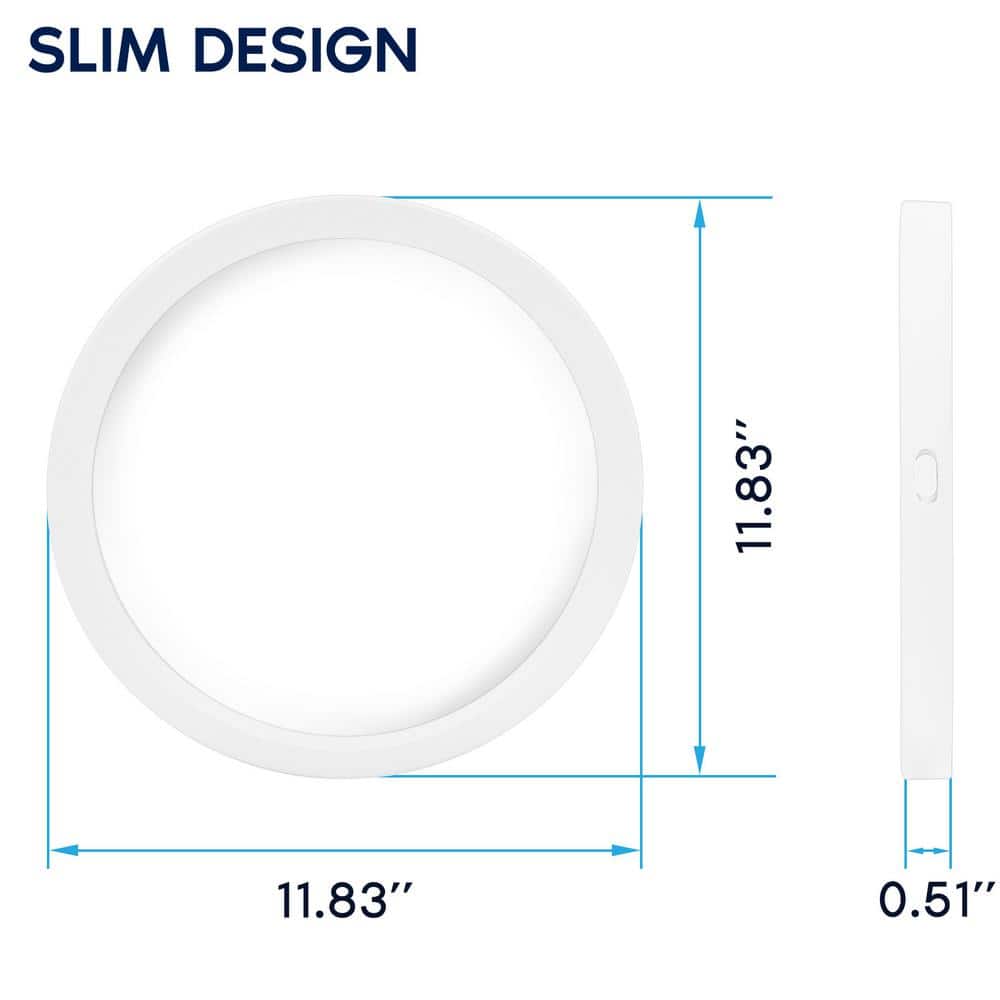 Slim White 12-Inch Round LED Flush Mount Ceiling Light