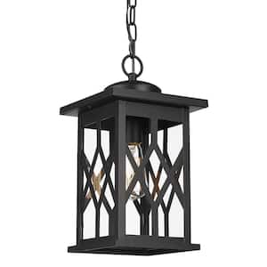 16.3 in. 1-Light Black Anti-Rust Outdoor Pendant Light with Clear Glass Shape and No Bulbs Included