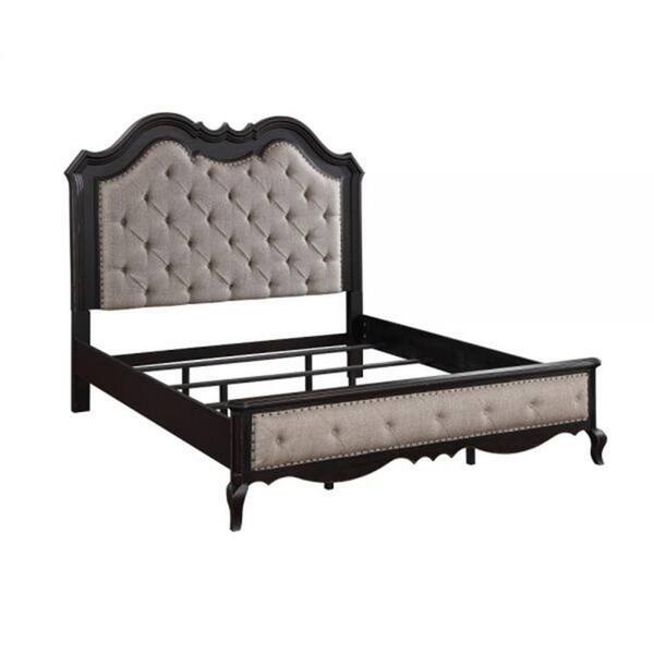 Benjara Chery Beige and Black Wood Frame King Panel Bed with