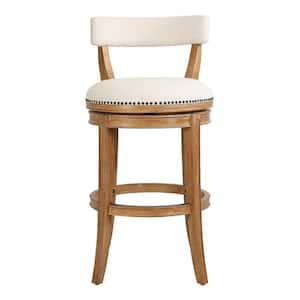 Pasha 31 in. Bar-Height Pecan Finish Mid-Back Wood Bar Stool with Cream Seat