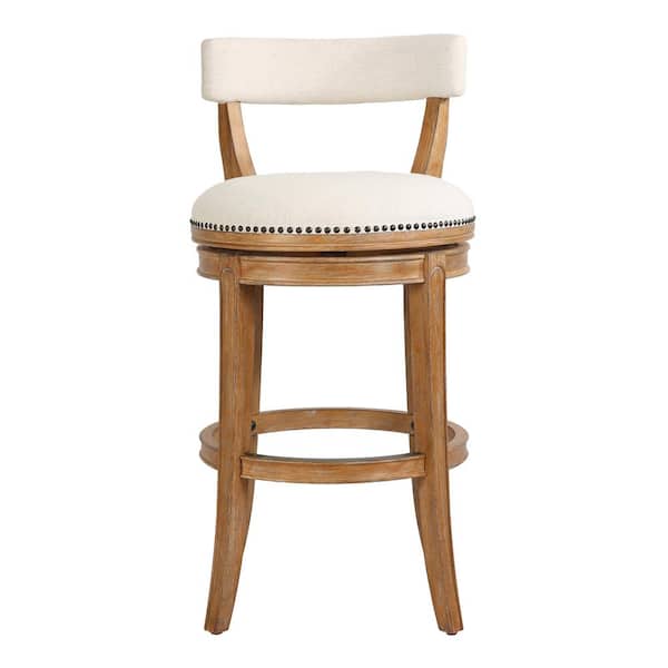 NewRidge Home Goods Pasha 31 in. Bar-Height Pecan Finish Mid-Back Wood Bar Stool with Cream Seat