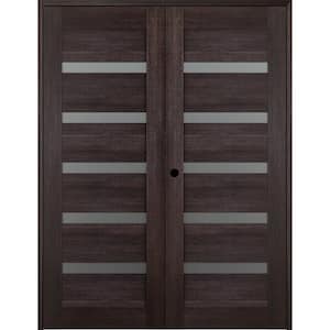 Vona 07-04 72"x 80" RightHand Active 5-Lite Frosted Glass Veralinga Oak Wood Composite Double Prehung French Door