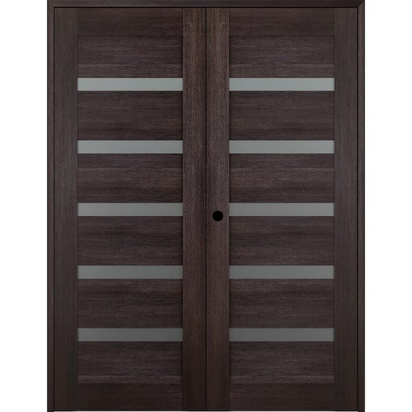 Belldinni Vona 07-04 56"x 80" Right Hand Active 5-Lite Frosted Glass Veralinga Oak Wood Composite Double Prehung French Door