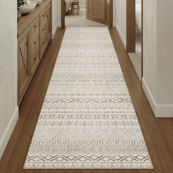 Bohemia Brown 2 ft. x 8 ft. Washable Geometric Stripes Runner Rug