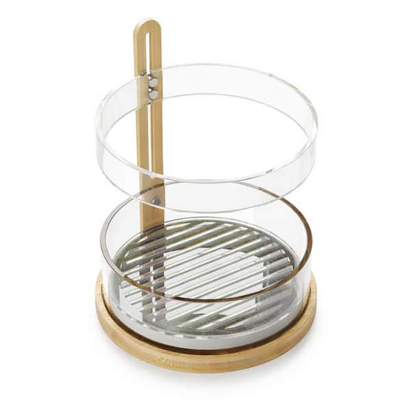 Natural Bamboo Diatomaceous Earth Acrylic Kitchen Utensil Holder with Fast Drying Adjustable Height Feature