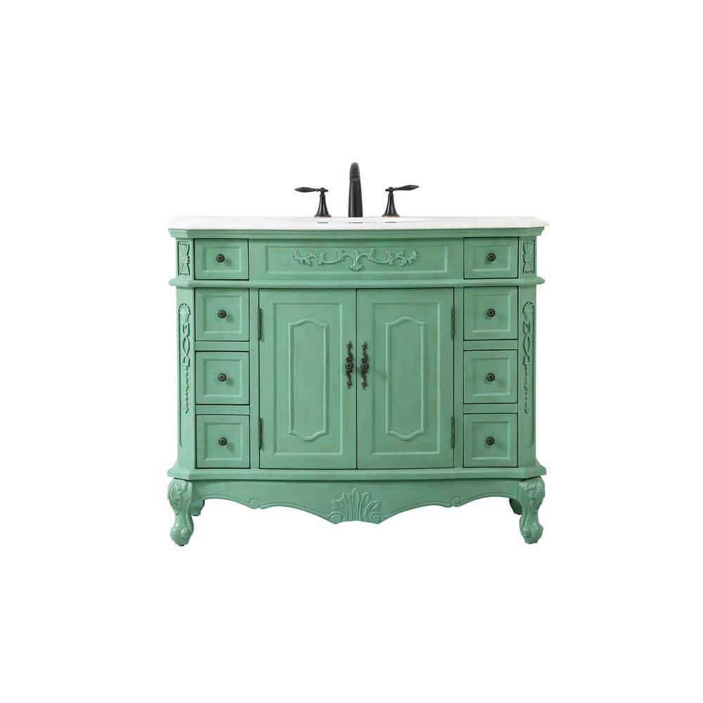 Timeless Home 42 in. W Bath Vanity in Vintage Mint with Marble Vanity Top i