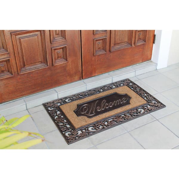 A1HC Floral Border Rubber and Coir Large Outdoor Durable Monogrammed X  Doormat, 23X38, Black 