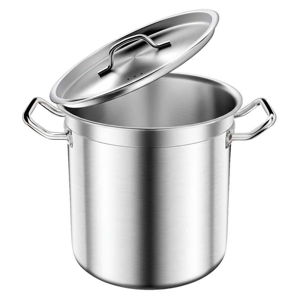 35 qt. Stainless Steel Nonstick Stock Pot with Lid in Silver Heavy
