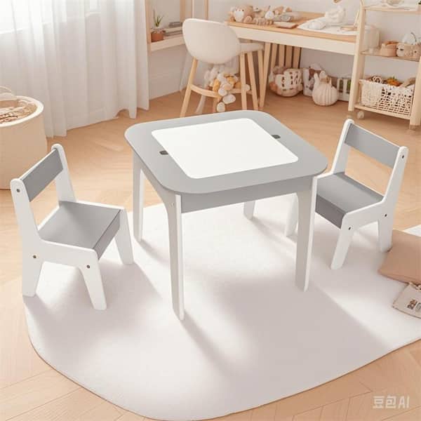 3-Piece MDF Top Gray 5-in-1 Wooden Kids Table and Chairs Set with Flip-Top Lids