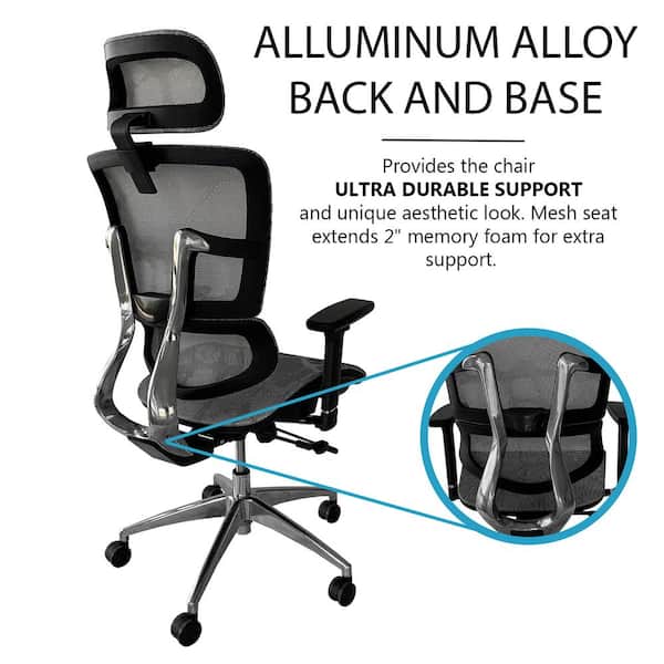 ErgoMax Gray Aluminum Office Chair w/ Adjustable Headrest