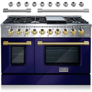 Professional Series 48 in. 6.7 cu. ft. 8-Burners Double Oven Gas Range with Griddle in Lustrous Blue